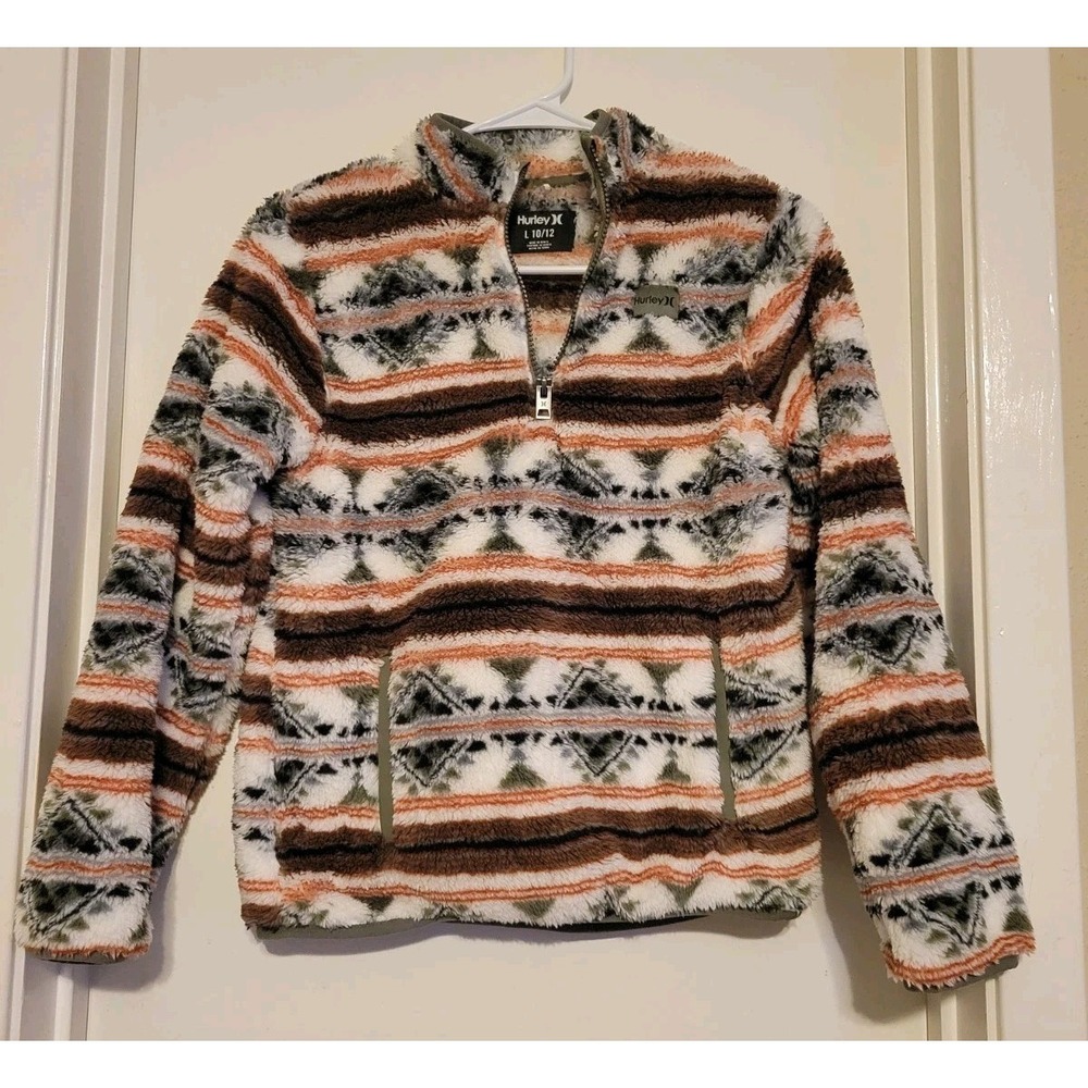 Hurley Boys Quarter Zip Sherpa Pullover Size Large 10/12 Soft Aztec